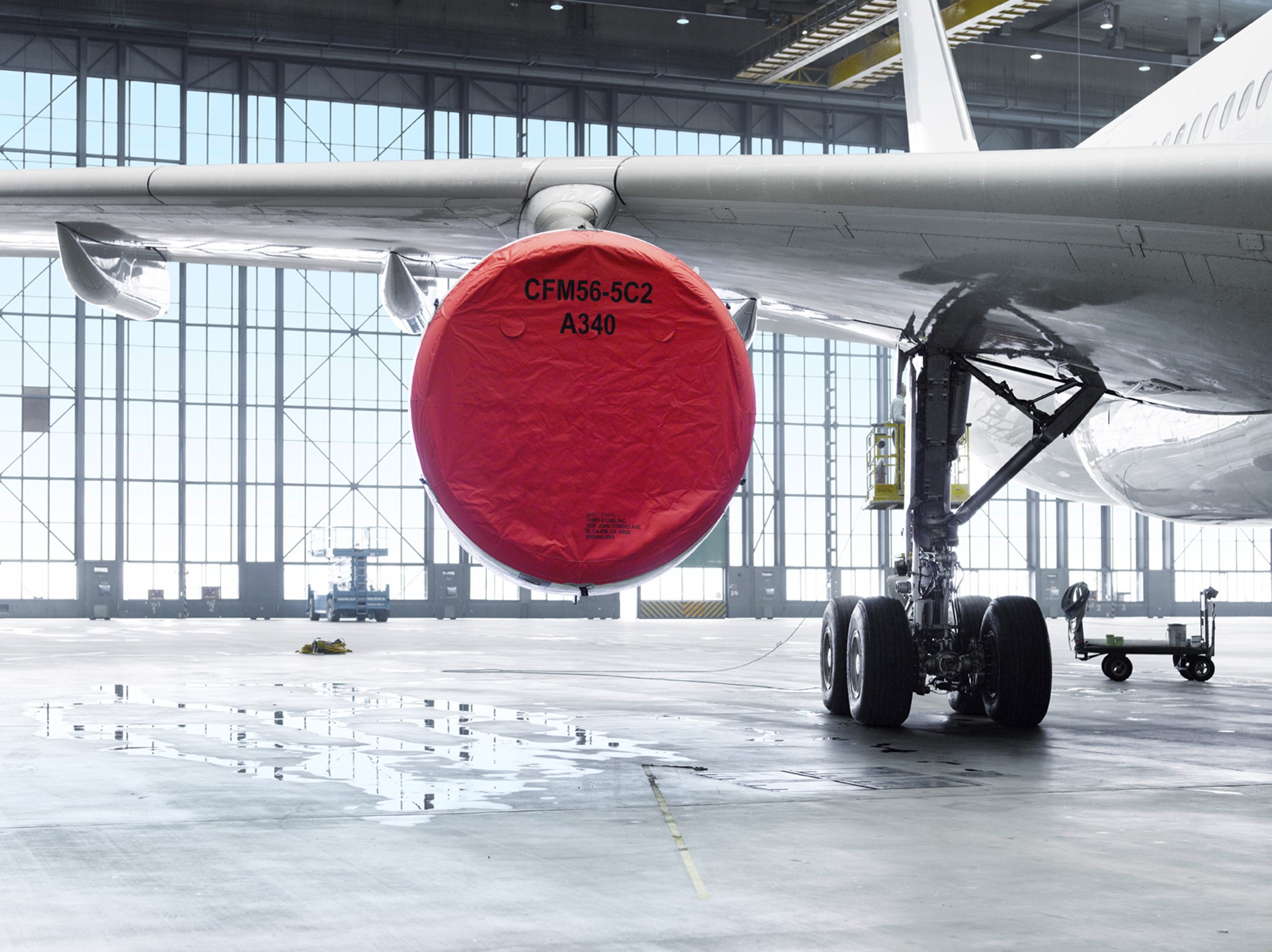 plane wing in hangar